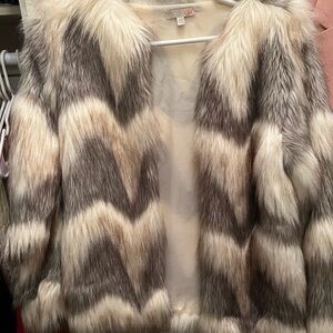 Gianni Bini Chevron Faux Fur Jacket